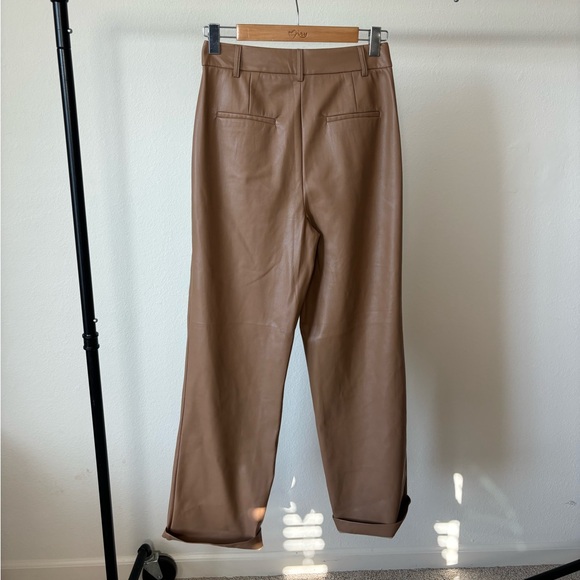 House Of Harlow 1960 Tan Vegan Faux Leather Front Pleats Trouser Pants 6 - Picture 2 of 3